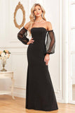 Detachable Sleeves Black Sheath Sparkly Formal Dress