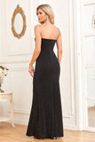 Detachable Sleeves Black Sheath Sparkly Formal Dress