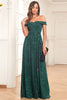 Load image into Gallery viewer, A-Line Off the Shoulder Dark Green Formal Dress With Sequins