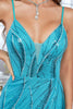 Load image into Gallery viewer, Blue A-Line Spaghetti Straps Sequins Formal Dress With Slit