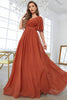 Load image into Gallery viewer, Brick Red A-Line V-Neck Pleated Formal Dress With Short Sleeves