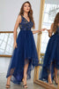 Load image into Gallery viewer, Dark Blue Asymmetrical A-Line V-Neck Formal Dress With Sleeveless