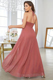 Coral Asymmetrical A-Line Halter Formal Dress With Sleeveless