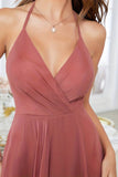 Coral Asymmetrical A-Line Halter Formal Dress With Sleeveless