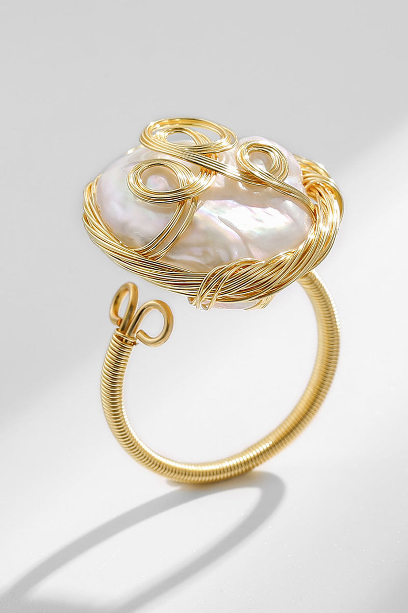 Load image into Gallery viewer, Golden Natural Freshwater Adjustable Pearl Ring