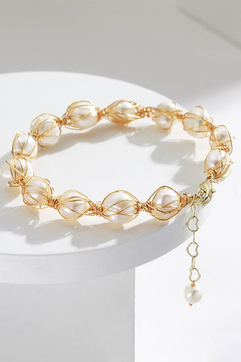 Golden Exquisite Natural Freshwater Pearls Bracelet