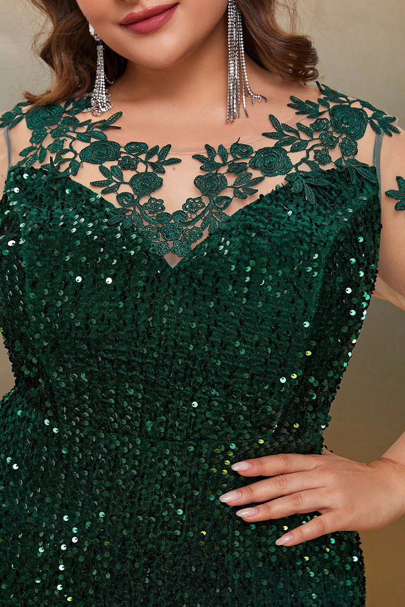 Load image into Gallery viewer, Dark Green Mermaid Plus Size Sequin Formal Dress with Appliques