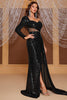Load image into Gallery viewer, Mermaid One Shoulder Black Long Sequin Formal Dress with Split