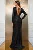Load image into Gallery viewer, Black Mermaid Boat Neck Long Sleeves Sequin Formal Dress with Slit