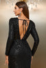 Load image into Gallery viewer, Black Mermaid Boat Neck Long Sleeves Sequin Formal Dress with Slit