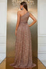 Load image into Gallery viewer, Champagne One Shoulder A Line Sequin Formal Dress with Split