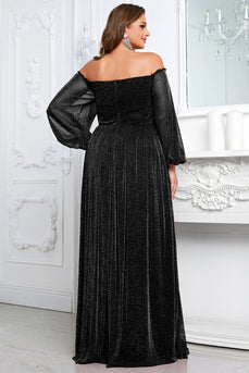 Black A-Line Off The Shoulder Plus Size Formal Dress