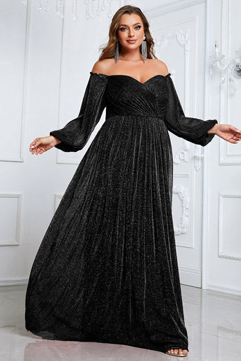 Black A-Line Off The Shoulder Plus Size Formal Dress