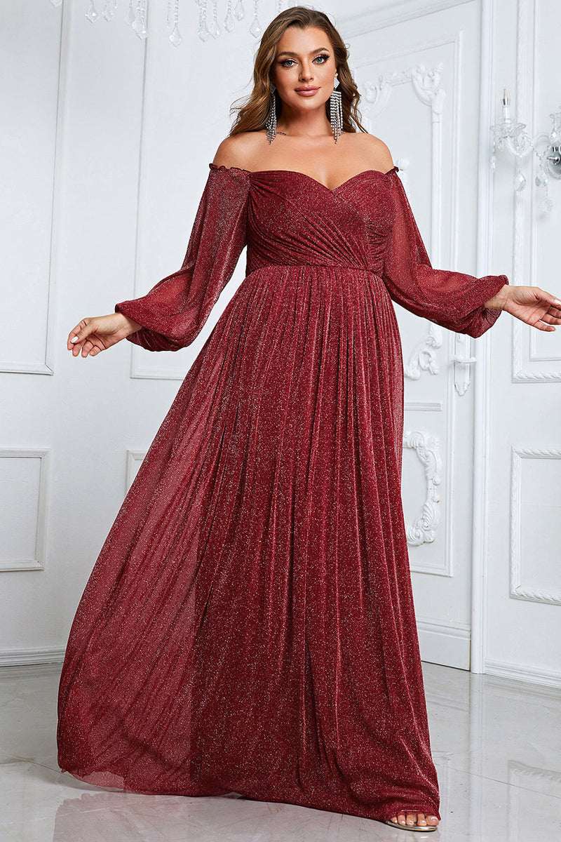 Load image into Gallery viewer, Black A-Line Off The Shoulder Plus Size Formal Dress