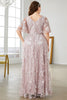 Load image into Gallery viewer, Grey Pink A-Line V-Neck Embroidered Plus Size Formal Dress