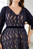 Load image into Gallery viewer, Navy A-Line Plus Size V-Neck Formal Dress