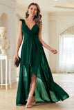 A-Line Burgundy V-Neck Chiffon High Low Formal Dress