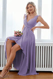 A-Line Burgundy V-Neck Chiffon High Low Formal Dress
