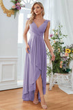 A-Line Burgundy V-Neck Chiffon High Low Formal Dress