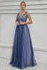 Load image into Gallery viewer, Blue A-Line V-Neck Long Formal Dress