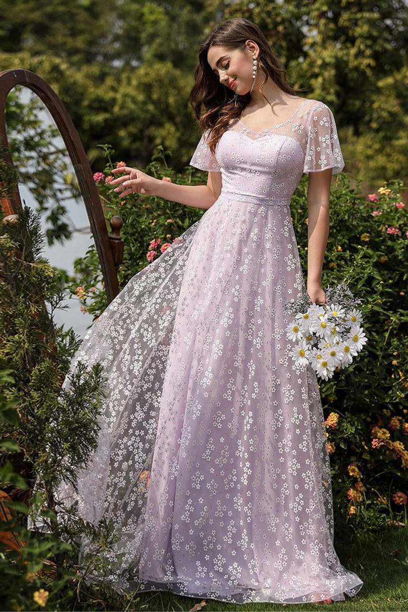 Load image into Gallery viewer, Lilac A-Line Tulle Formal Dress with Floral Print