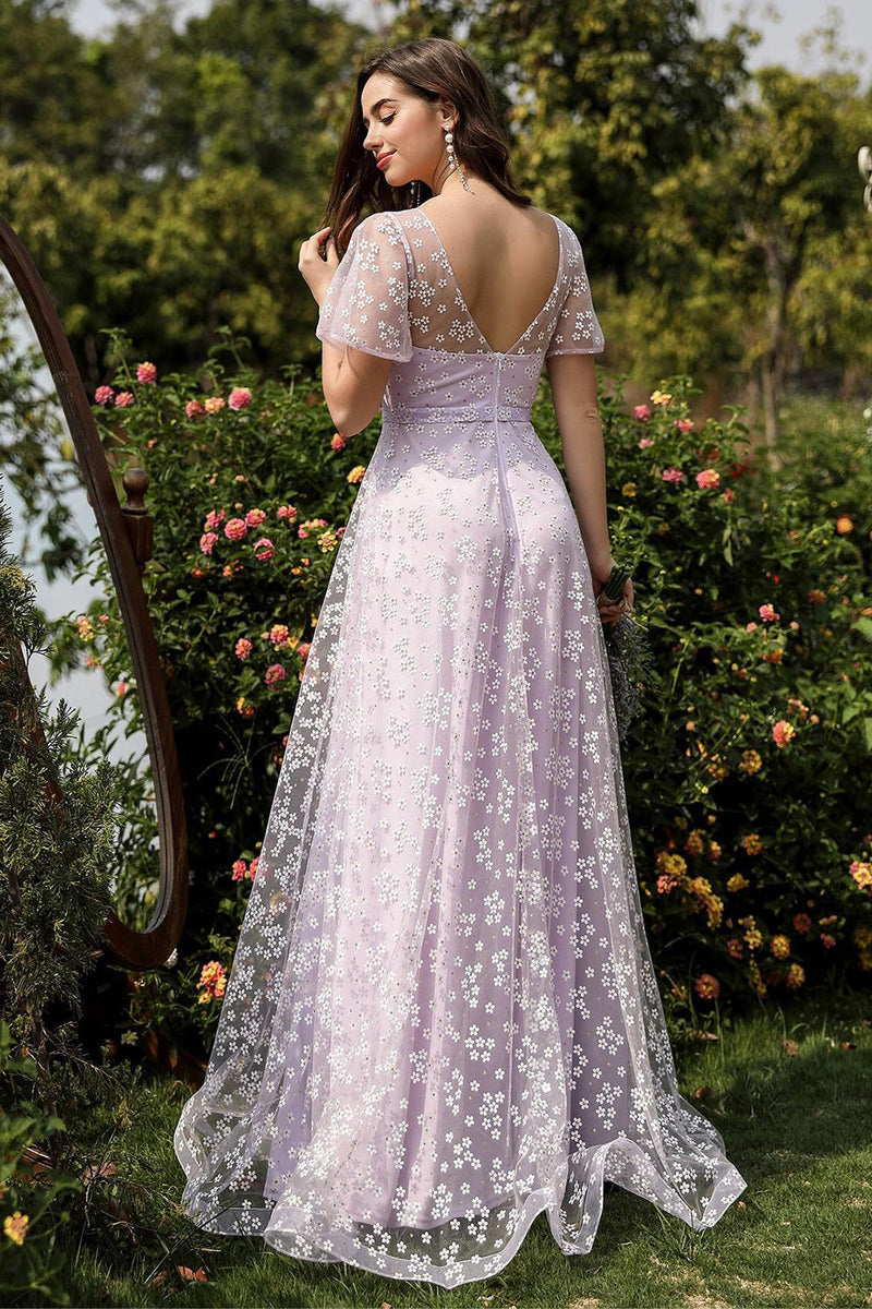 Load image into Gallery viewer, Lilac A-Line Tulle Formal Dress with Floral Print