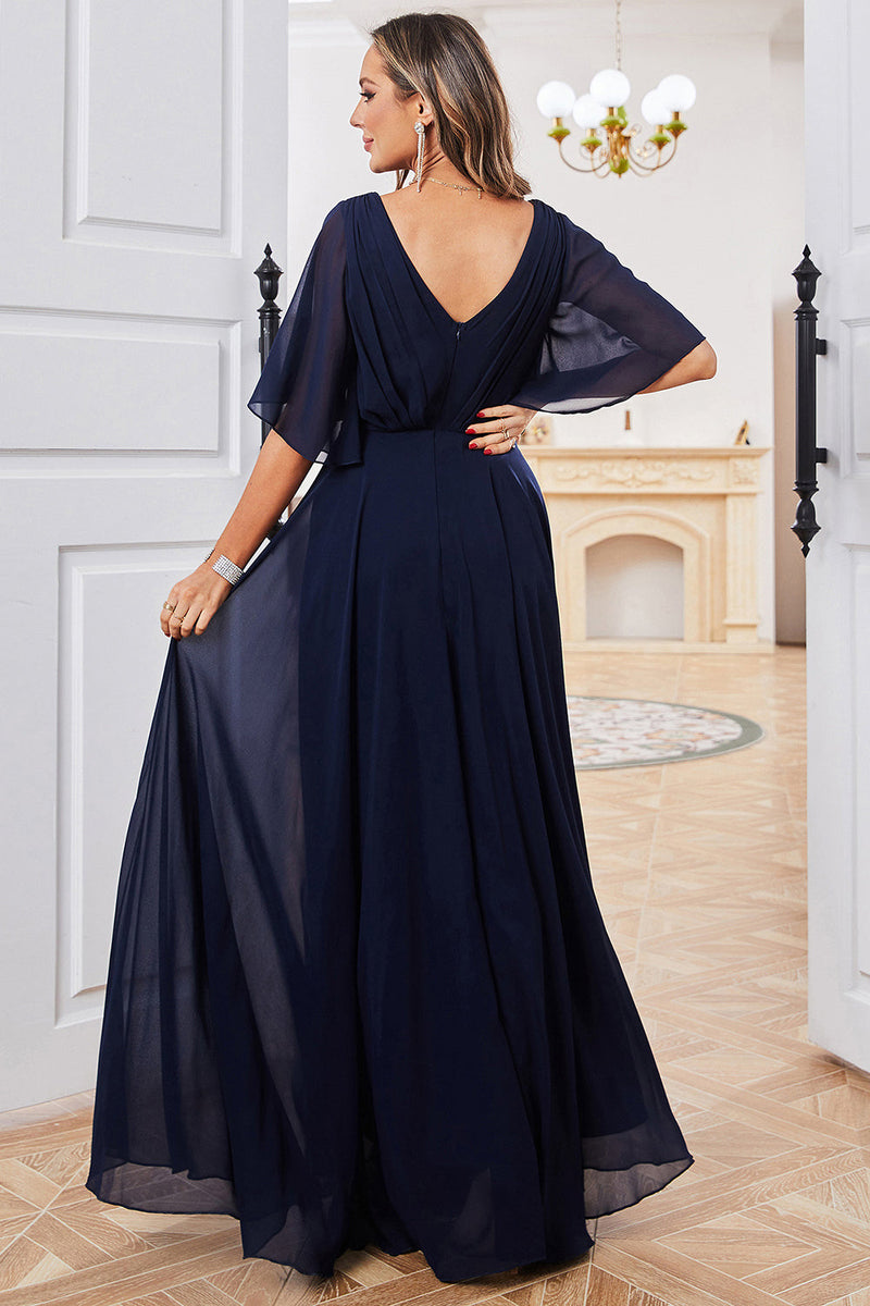 Load image into Gallery viewer, Navy A Line Formal Dress with Appliques