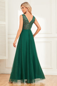 Dark Green A Line Tulle Formal Dress