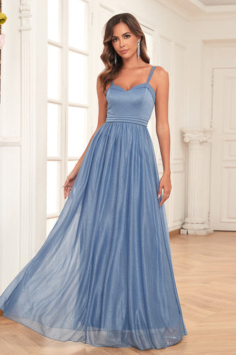 Sparkly Blue A Line Simple Formal Dress