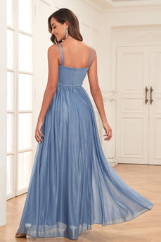 Sparkly Blue A Line Simple Formal Dress