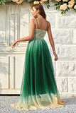 Green Gradient Spaghetti Straps A Line Formal Dress