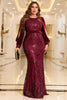 Load image into Gallery viewer, Sparkly Burgundy Plus Size Formal Dress with Long Sleeves