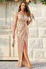 Load image into Gallery viewer, Champagne Sheath Sparkly Formal Dress with Slit