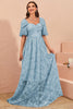 Load image into Gallery viewer, Blue A Line Formal Dress with Puff Sleeves