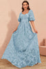 Load image into Gallery viewer, Blue A Line Formal Dress with Puff Sleeves