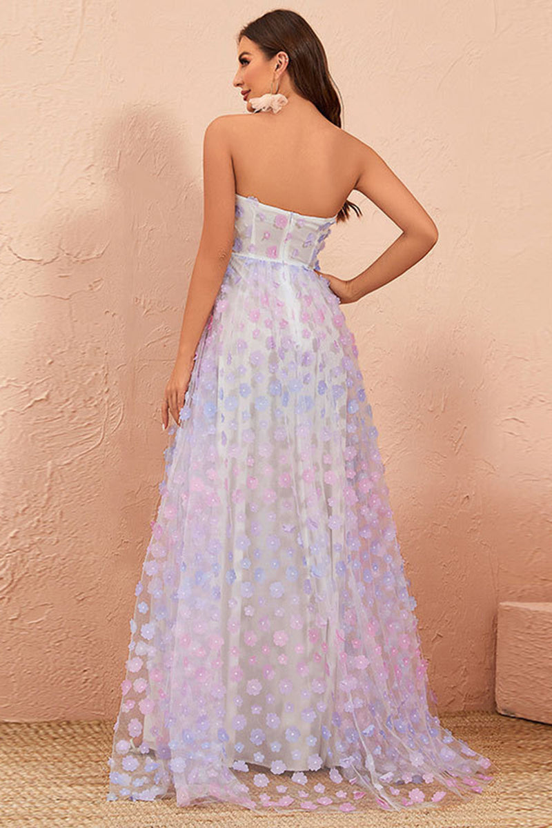 Load image into Gallery viewer, Strapless A Line Tulle Formal Dress with Floral