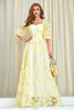 Load image into Gallery viewer, Yellow Print A Line Formal Dress with Puff Sleeves