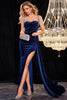 Load image into Gallery viewer, Navy Velvet Fringes Corset Long Formal Dress with Slit