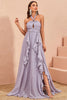 Load image into Gallery viewer, Grey Purple A-Line Embossed Evening Dress With Slit