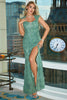 Load image into Gallery viewer, Green Mermaid Applique Floor-Length Formal Dress With Slit