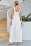 White A-Line Square Neck Long Formal Dress