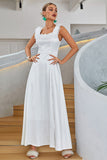 White A-Line Square Neck Long Formal Dress