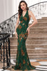 Load image into Gallery viewer, Dark Green Mermaid Halter Print Backless Formal Dress