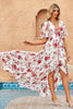 Load image into Gallery viewer, White A-Line V Neck Print Long Holiday Dress With Short Sleeves