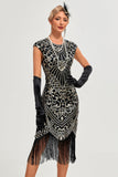 Sparkly Black Beaded Fringed 1920s Gatsby Dress