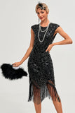 Sparkly Black Beaded Fringed 1920s Gatsby Dress