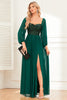 Load image into Gallery viewer, A-Line Dark Green Sequins Formal Dress with Sleeves