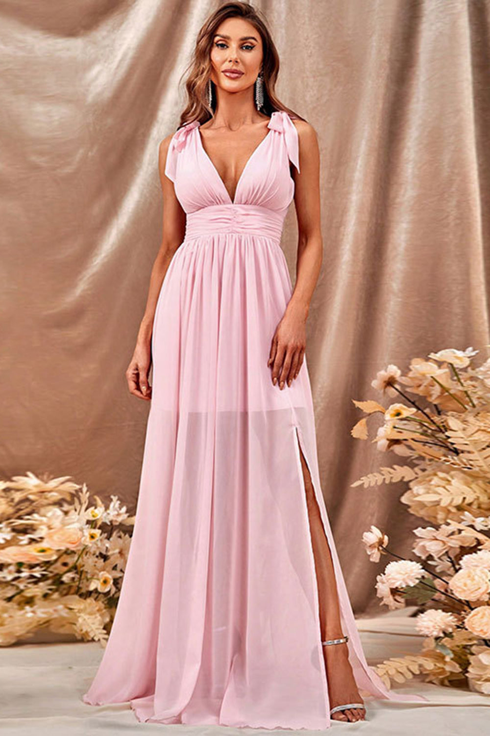 A-Line Pink Formal Dress with Slit