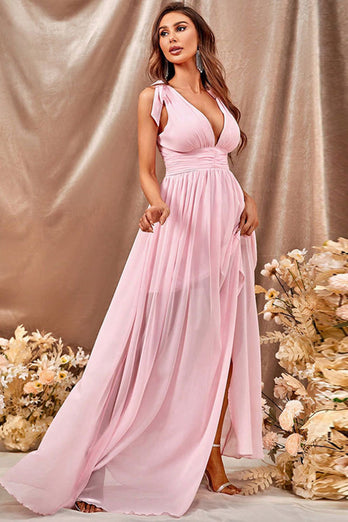 A-Line Pink Formal Dress with Slit