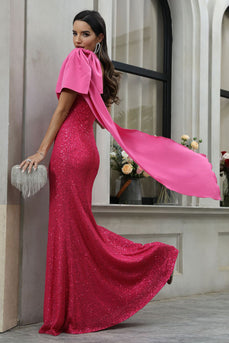 Mermaid Sequins Fuchsia Formal Dress with Bowknot